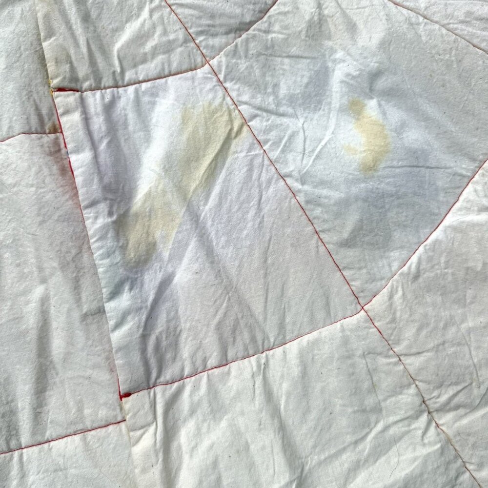 VTG Hand Quilted Patchwork Tree Skirt 51” Lace Trim Granny Cottagecore Country - Picture 6 of 8